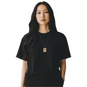 Wackler Rectangular Black & Cream Ceramic Pendant with Rope Necklace Length 13”